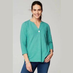 J.JILL Organic Cotton Buttoned Top Womens 2X Teal Lagenlook Boho Coastal Artsy